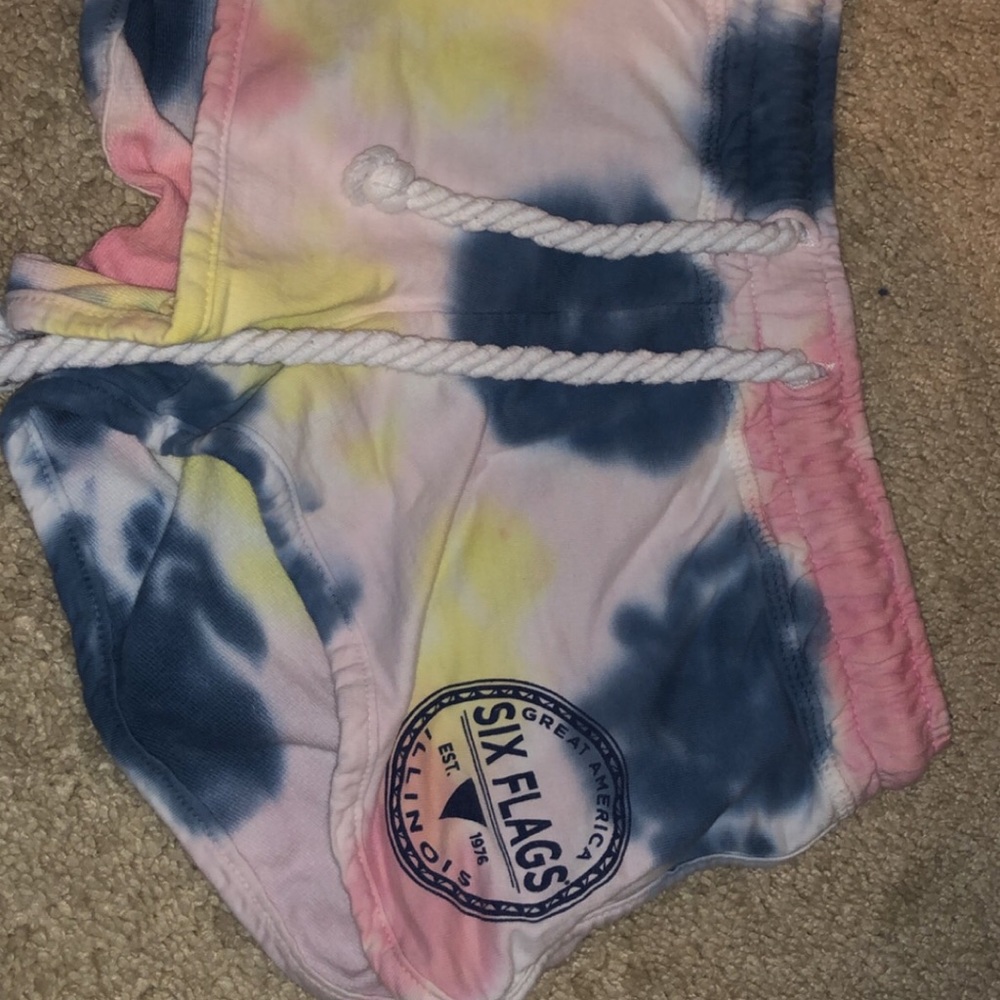 Six flags tye dye shorts